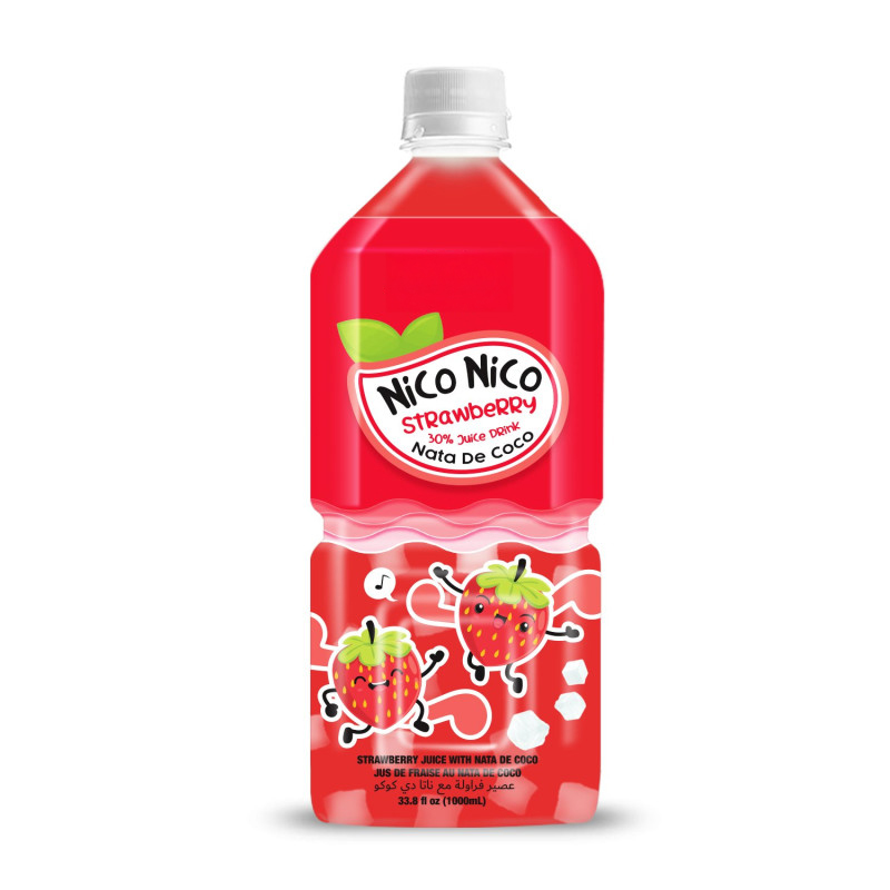 bottle 1000ml 33 8 fl oz nata de coco with strawberry juice flavor Bottle 1000ml 33 8 fl oz nata de coco with strawberry juice flavor