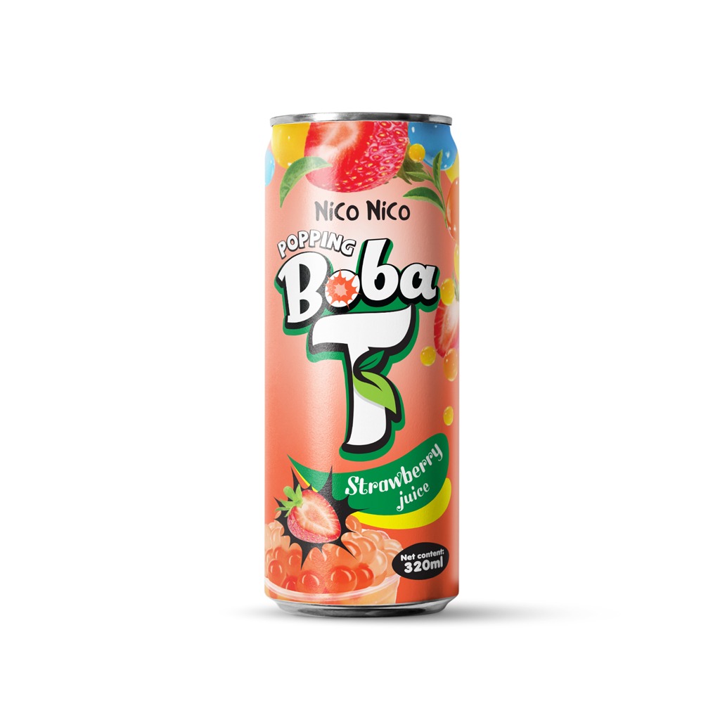 can 320ml popping boba tea with strawberry juice Can 320ml popping boba tea with strawberry juice